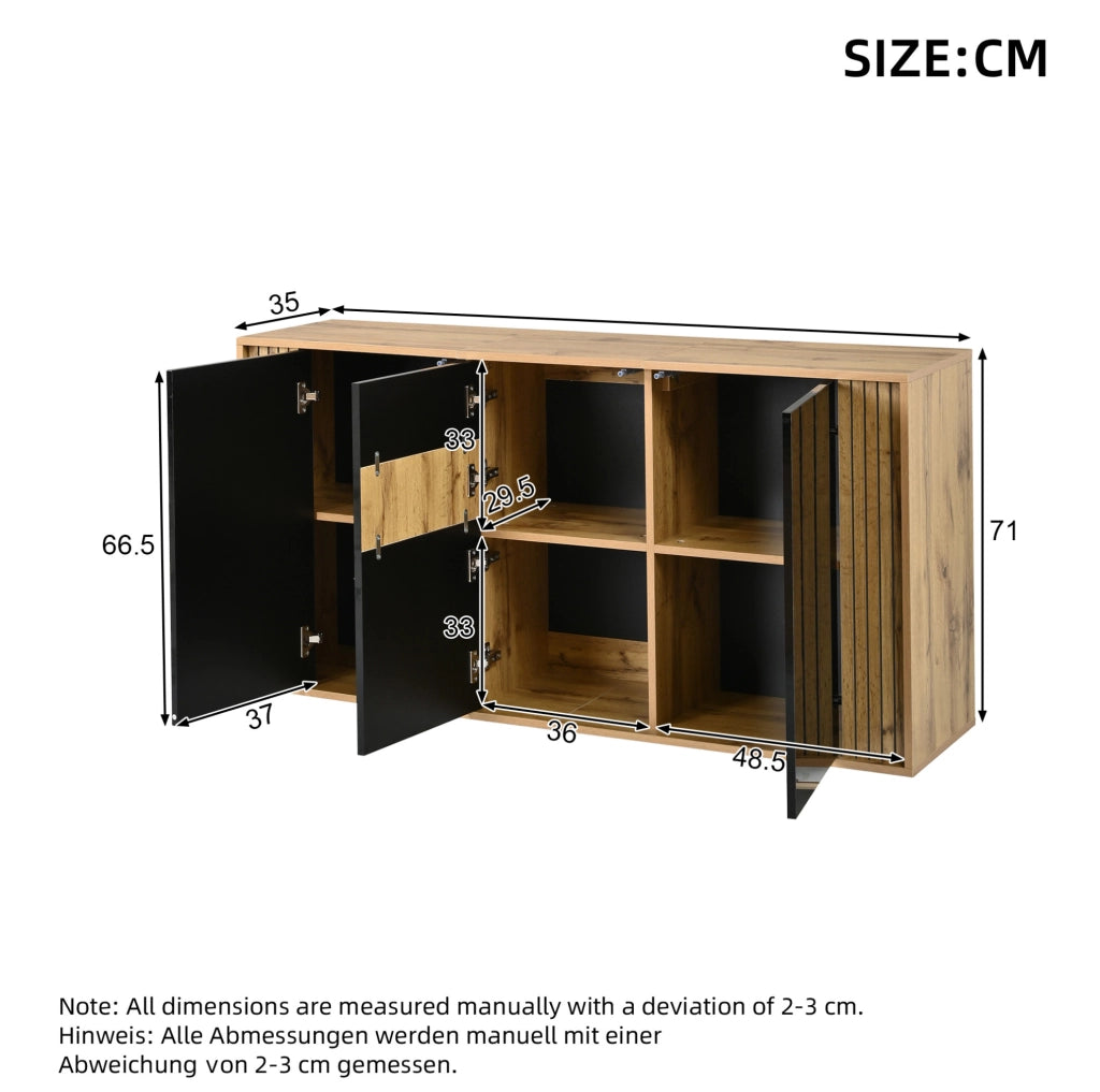 SIDEBOARD 3 ante 140x35x71 cm Nero e color legno