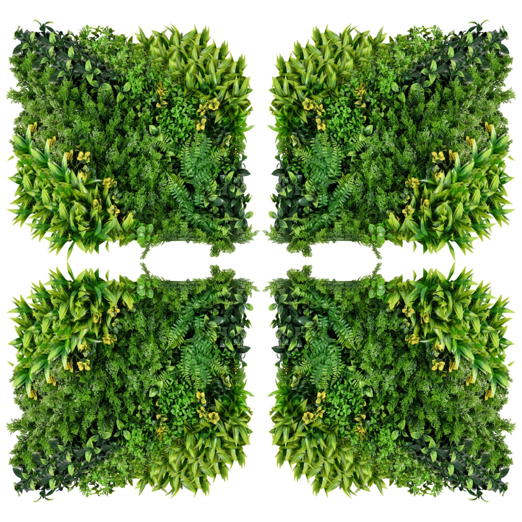 Parete vegetale artificiale, 12 pezzi, protezione UV, schermo per la privacy, 50x50 cm, design a foglie multiple per giardino, balcone, terrazzo