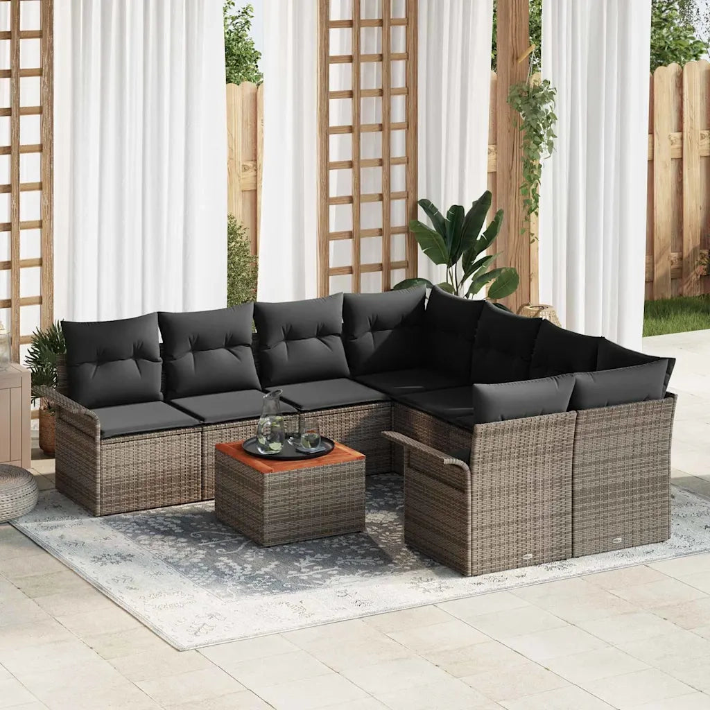 Set Divano da Giardino 9 pcs Grigio polyrattan