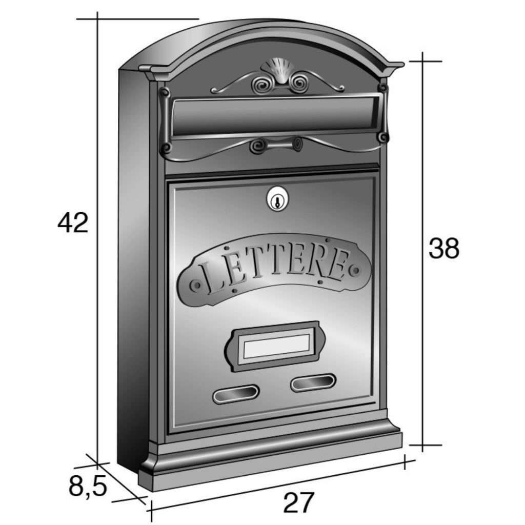 ALUBOX LETTERE Cassetta Postale Da Esterno 42X27X8,5 Cm Cassetta Posta Alluminio Pressofuso Cassetta Lettere Serratura Ottone Apertura A Vasistas Impermeabile Formato Rivista COLORE: RUGGINE
