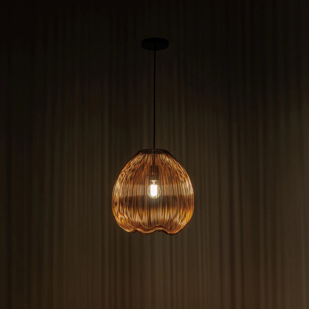 Lampada a Sospensione Jaula in Metallo Ottone Lucido, Diametro 35 cm, Altezza Regolabile, Attacco E27 per Interni - Illuminazione Design