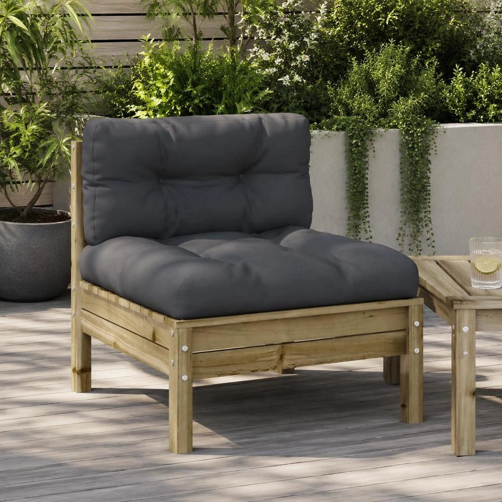Garden Sofa Without Armrests With Cushions, Pine Wood