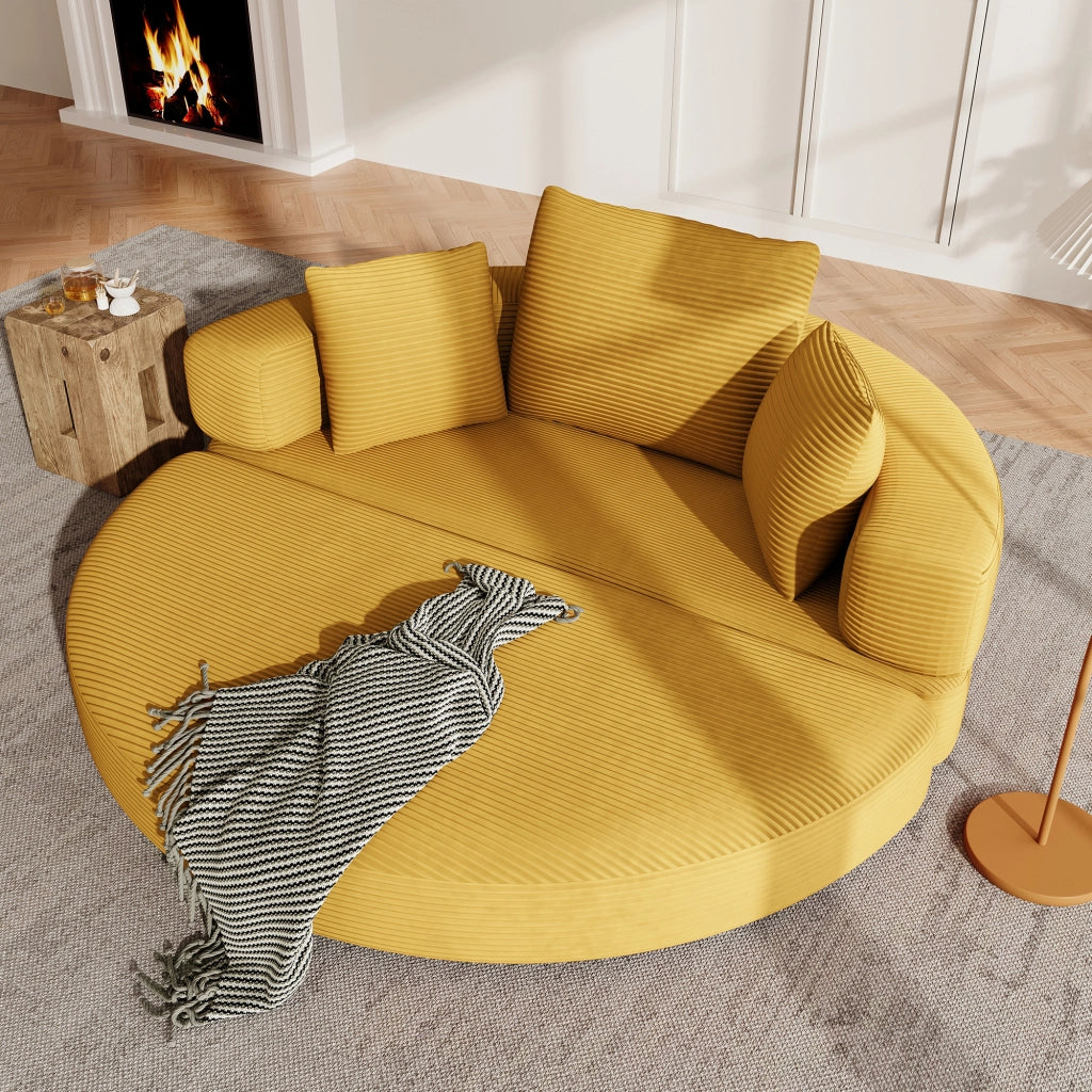 Divano letto pieghevole 2 in 1 ovale 173 x 176 cm in velluto a coste giallo