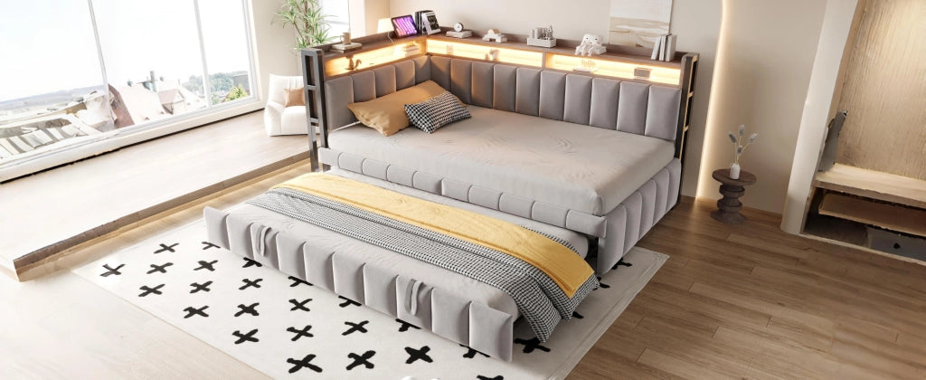 letto divano imbottito tessuto grigio 101.5 x 211.5 cm