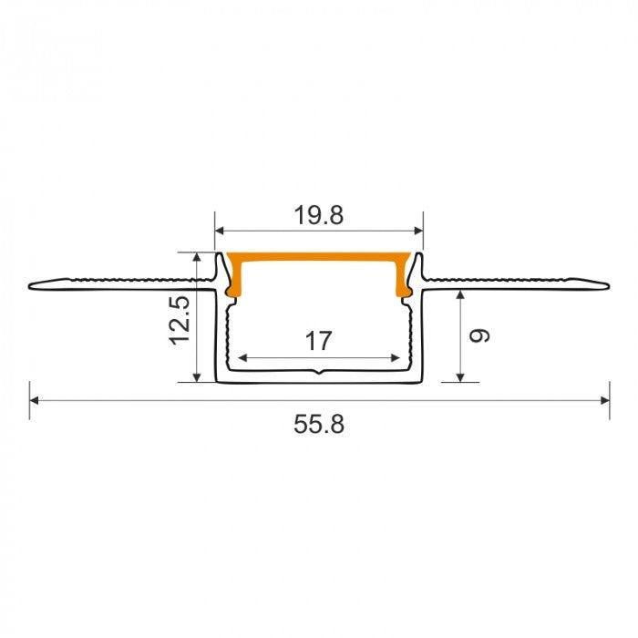 Profilo LED incasso GPS02 bianco diffusore trasparente 2m