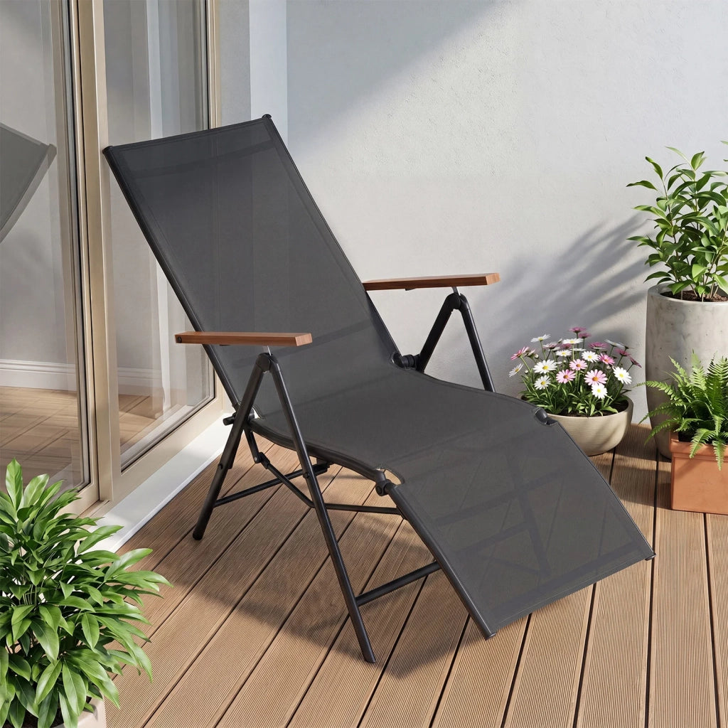 Set di 2 Sedie a Sdraio Pieghevoli da Giardino, Lettini con Schienale Regolabile a 6 Posizioni, Struttura in Metallo e Tessuto Traspirante, Nero