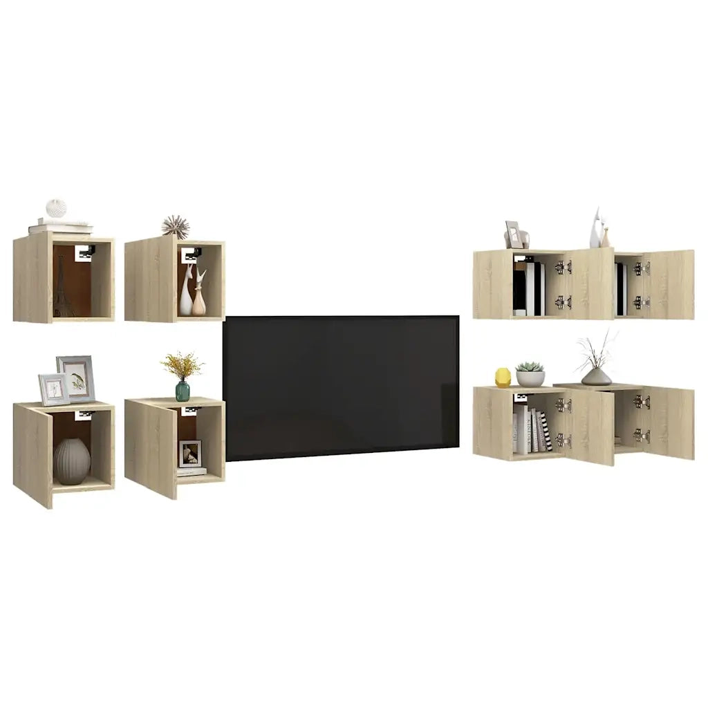 Mobili TV a Parete 8 pz-Set di 8 Credenza per TV sospesa Rovere Sonoma 30,5x30x30 cm