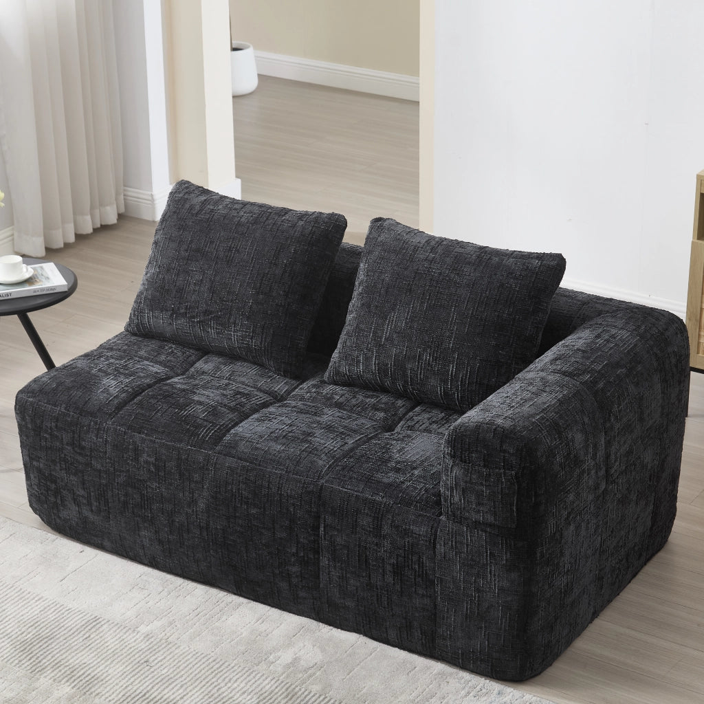 Divano chaise longue 158x90x60 cm in ciniglia nera con tasche laterali e cuscino