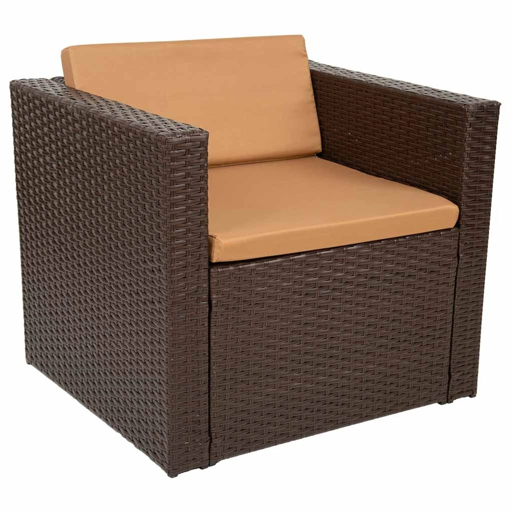 Set tavolo marrone, divano e 2 poltrone
