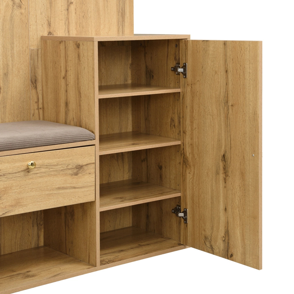Guardaroba da ingresso MDF con specchio, seduta e portaombrelli
