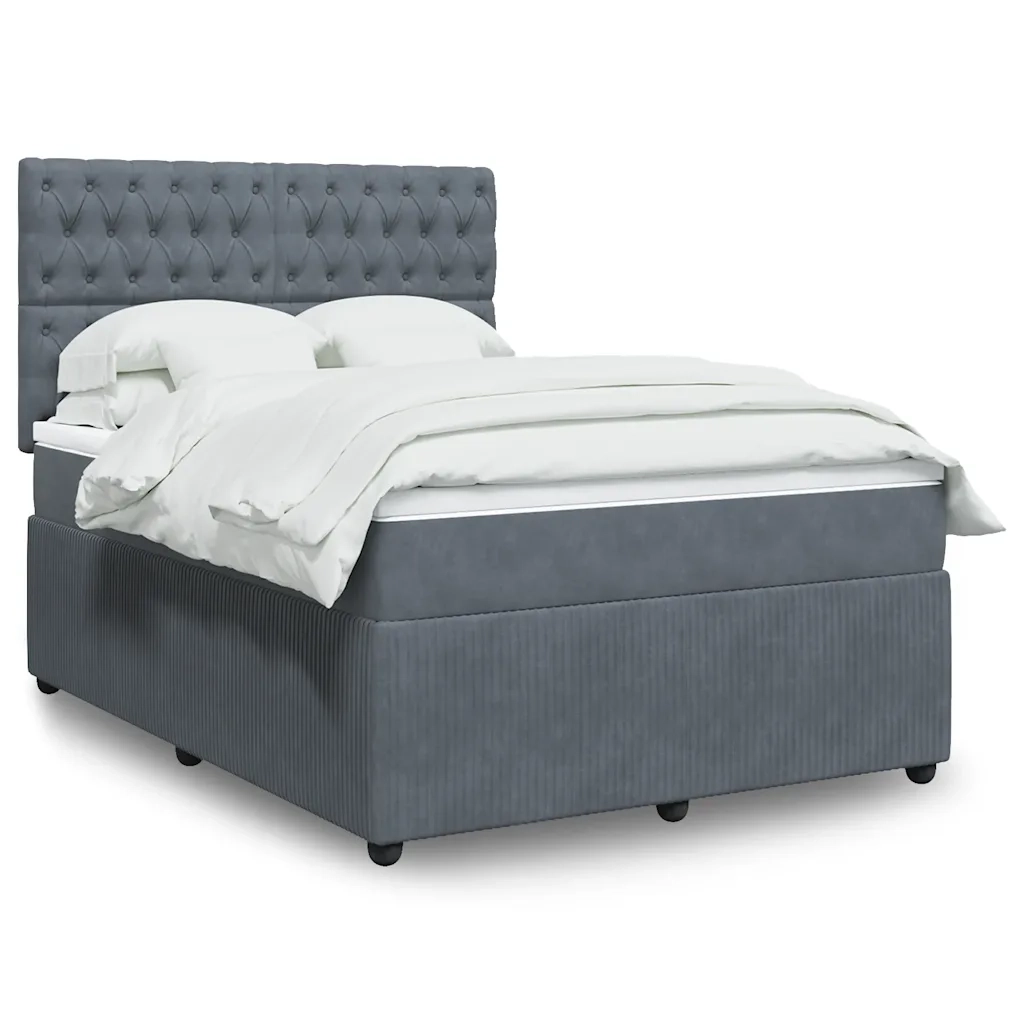 Giroletto a Molle con Materasso Grigio Scuro 140x190 cm Velluto