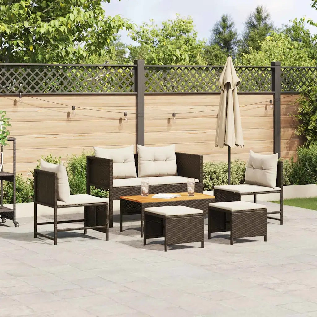 Set Divano da Giardino 6 pz | Set Salotto da Giardino Marrone e Crema polyrattan