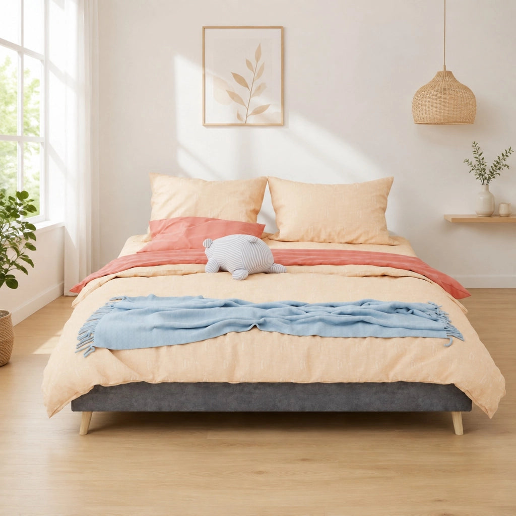 Letto 160 × 200 cm con rete a doghe rivestito in tessuto grigio struttura in metallo