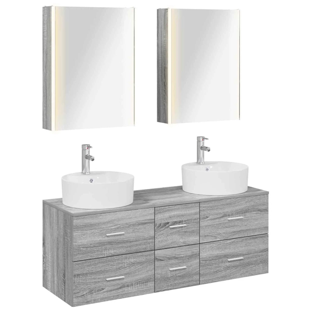 Set di mobili per il bagno 5 pz Sonoma grigio 3406932