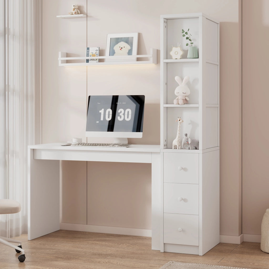 Scrivania con libreria bianca in MDF 150x50x180 cm con cassetti