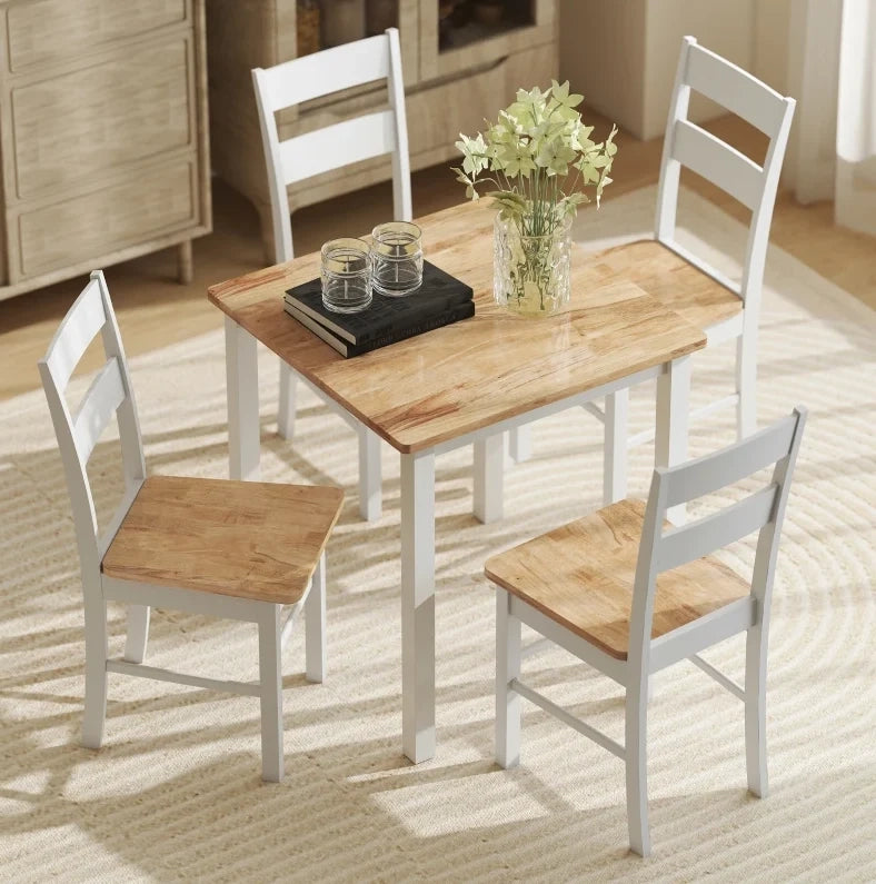 Set di 2 sedie da cucina in legno di caucciù con schienale a stecche curvo, colore bianco
