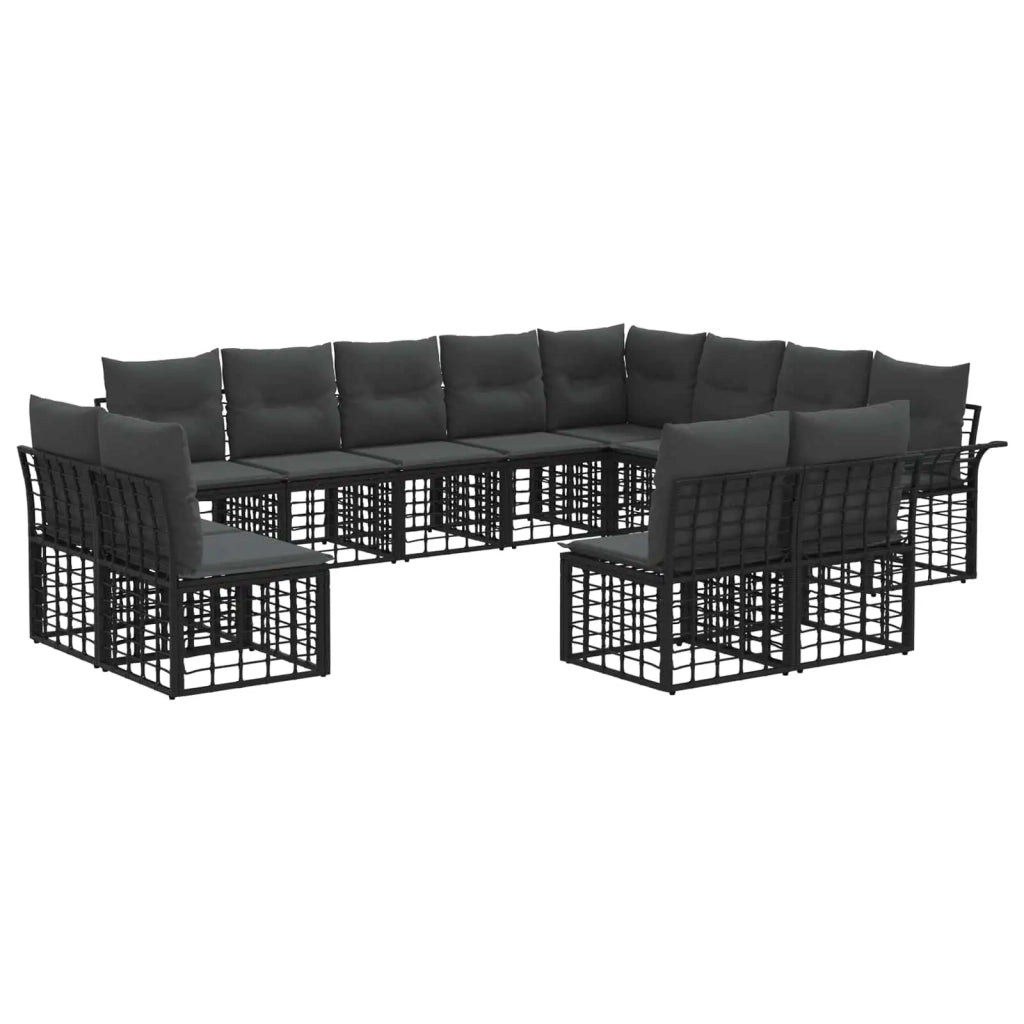 Set di divani da esterno 12 pz Nero e Grigio scuro Poliestere 3437793