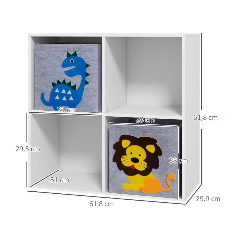 Libreria per bambini in legno con 4 vani e 2 cassetti