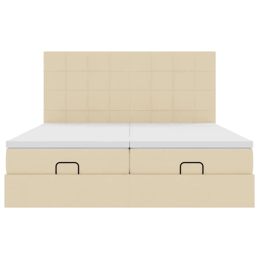 Struttura Letto Pouf con Materassi Crema 200x200 cm in Tessuto 3313704