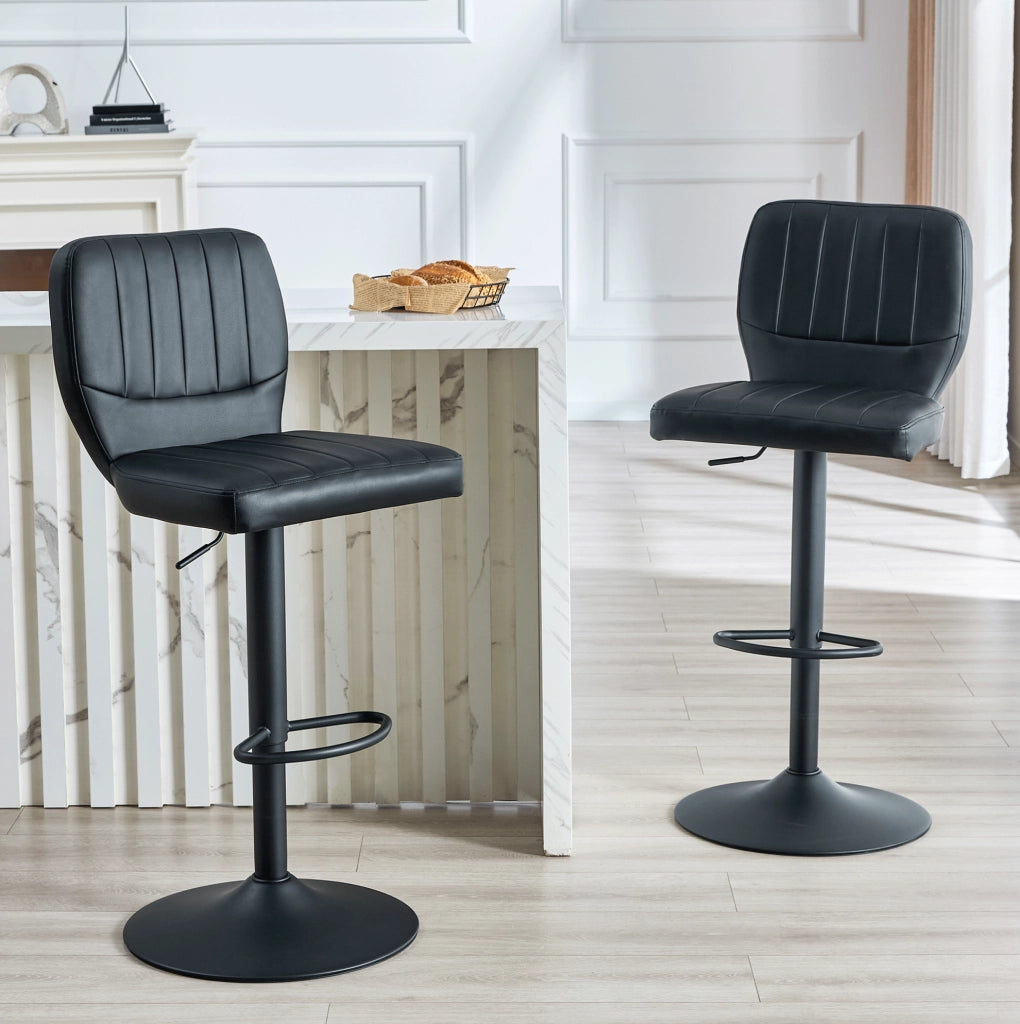 Sgabello da bar ULEVR regolabile 62-83 cm, girevole 360¡ã con schienale e poggiapiedi, nero