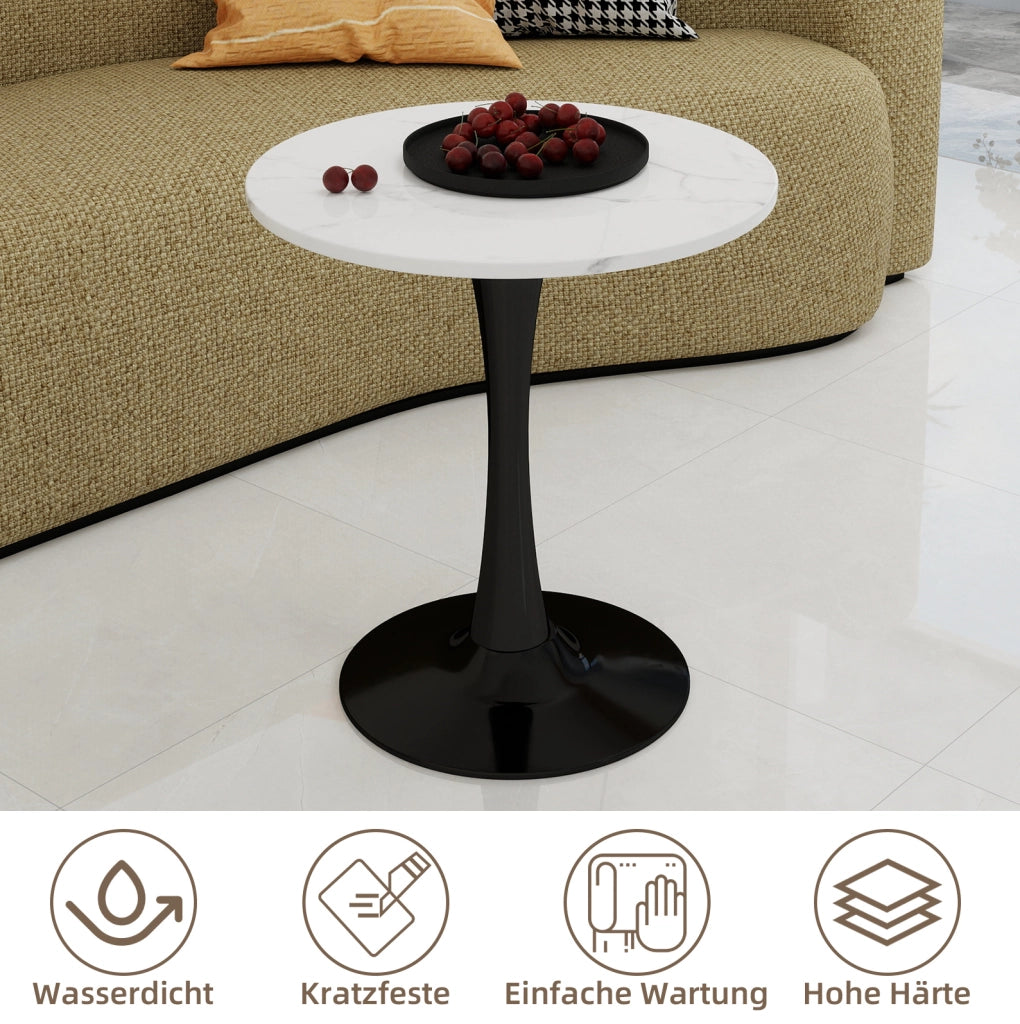 Tavolino rotondo in marmo artificiale nero e bianco dal design moderno