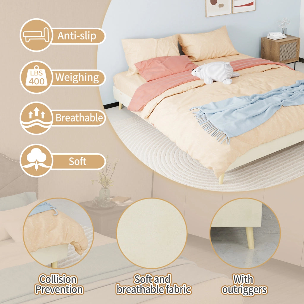 Letto matrimoniale 160x200 cm in tessuto e metallo beige, stile moderno