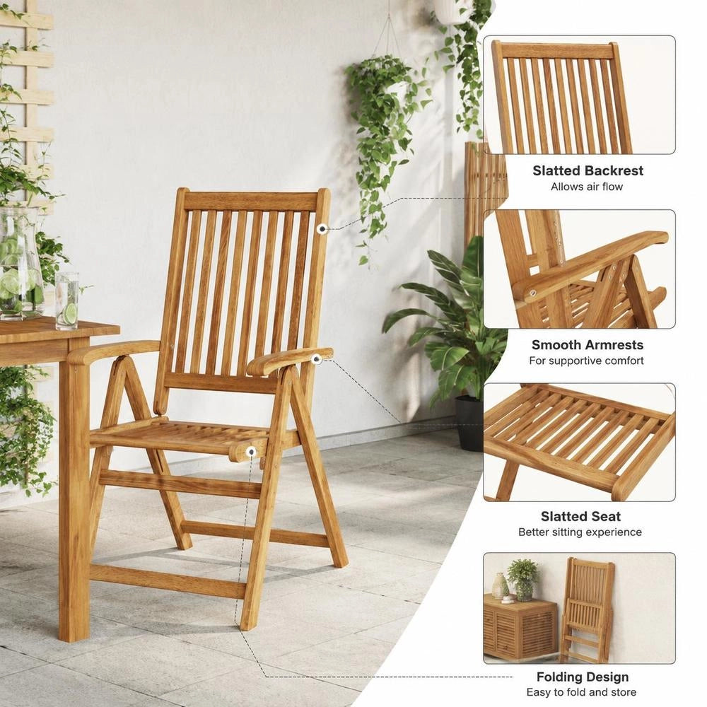 Garden Chairs, 2 Pieces, Foldable, Solid Acacia Wood, Brown