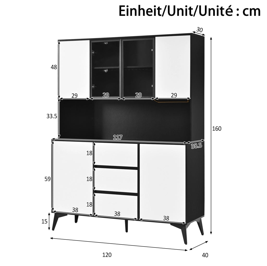 Credenza alta 120 cm con vetrina LED e portabicchieri
