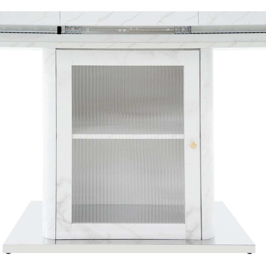 Tavolo da pranzo allungabile 120-160x80 cm con mobile contenitore; MDF e acciaio; bianco