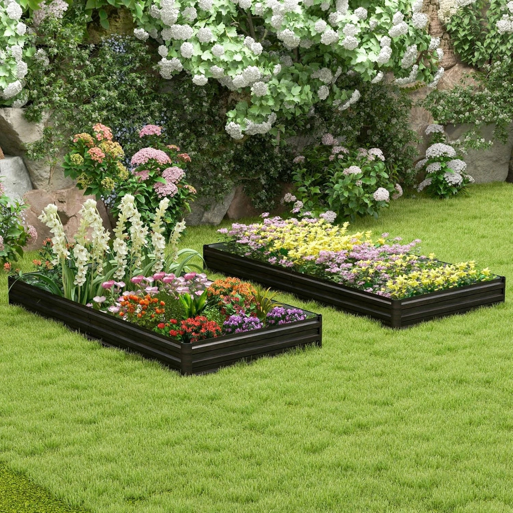 Fioriera in Metallo 240 x 120 x 30 CM, Orto Rialzato con Base Aperta, Aiuola da Esterno per Piante, Verdure, Frutta, Erbe Aromatiche e Fiori