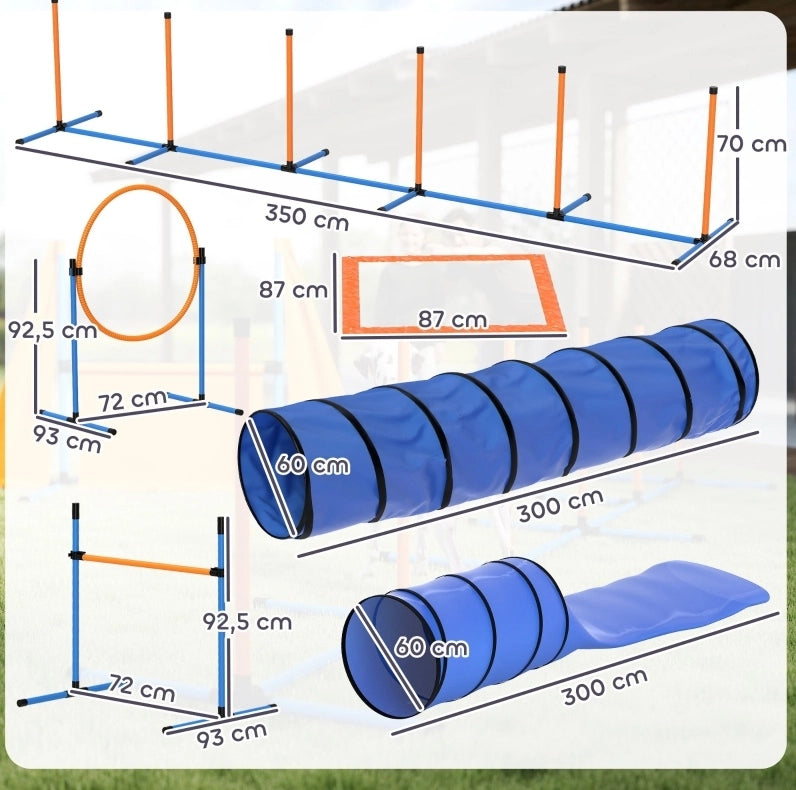 Set da agility per cani con tunnel, ostacoli e slalom