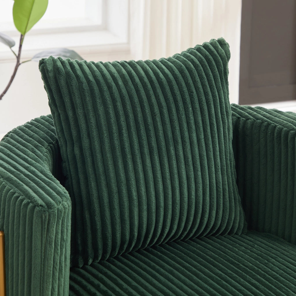 Poltrona girevole 360 gradi 76x79x78 cm verde smeraldo in velluto a coste con vano portaoggetti