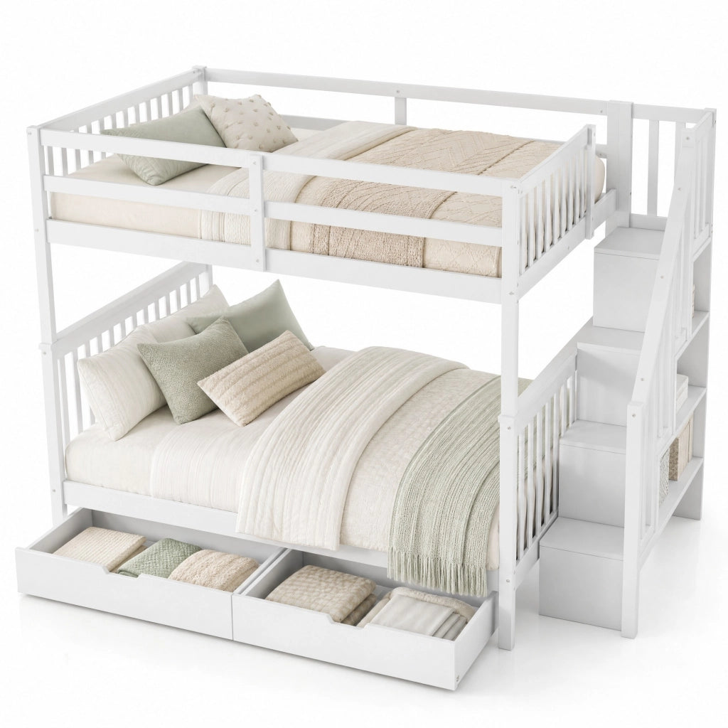 Letto a castello 140x200 cm con scala contenitore e 2 cassetti