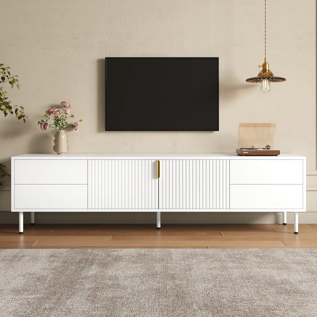 Mobile TV 180x40x49.5 cm con 4 cassetti e passacavi in MDF e truciolare bianco