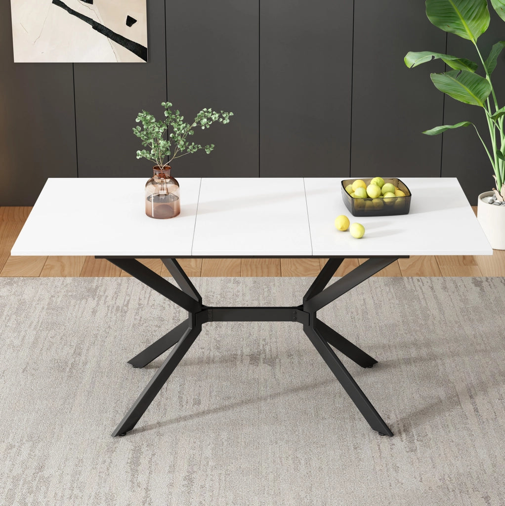 Tavolo da pranzo allungabile bianco 120-160x80 cm con gambe in metallo nero, per 4-6 persone