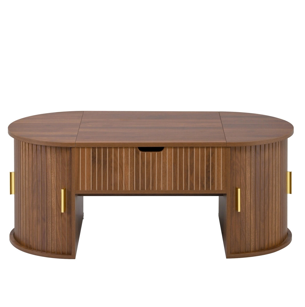 Set soggiorno 3 pezzi in MDF noce con contenitore e piano sollevabile