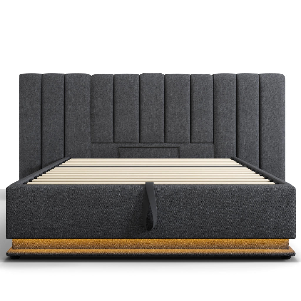 Letto doppio imbottito; 180x200cm; Controllo App LED USB C Storage Grigio; grigio