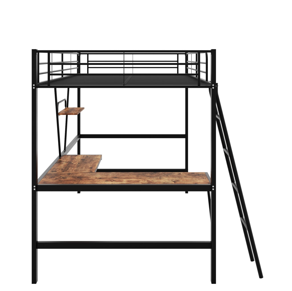 LETTO a soppalco 90x200 cm in metallo nero con scrivania a L e ripiano