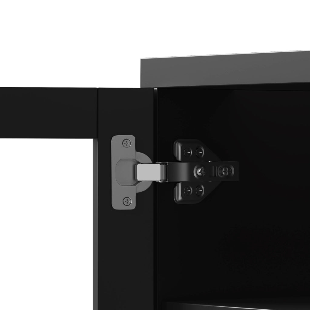 Credenza alta 140x38.5x180 cm con illuminazione LED RGB controllabile tramite app in MDF nera