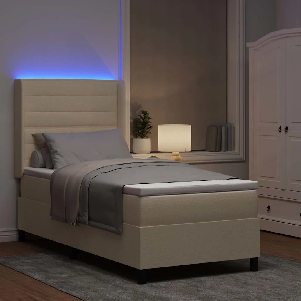 Letto a Sorgente LED con materasso Crema 100 x 200 cm Tessuto