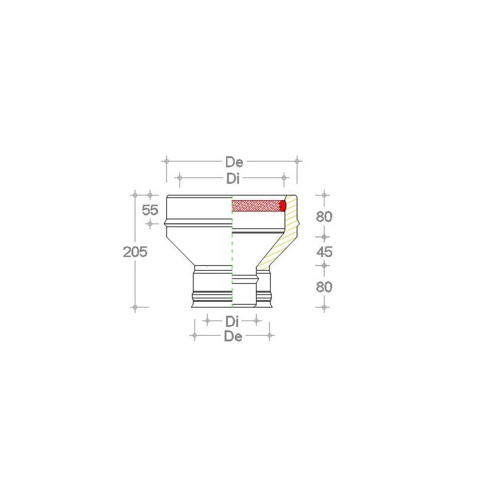 Aumento inox doppia parete da di 180 - de 230 mm a di 250 - de 300 mm