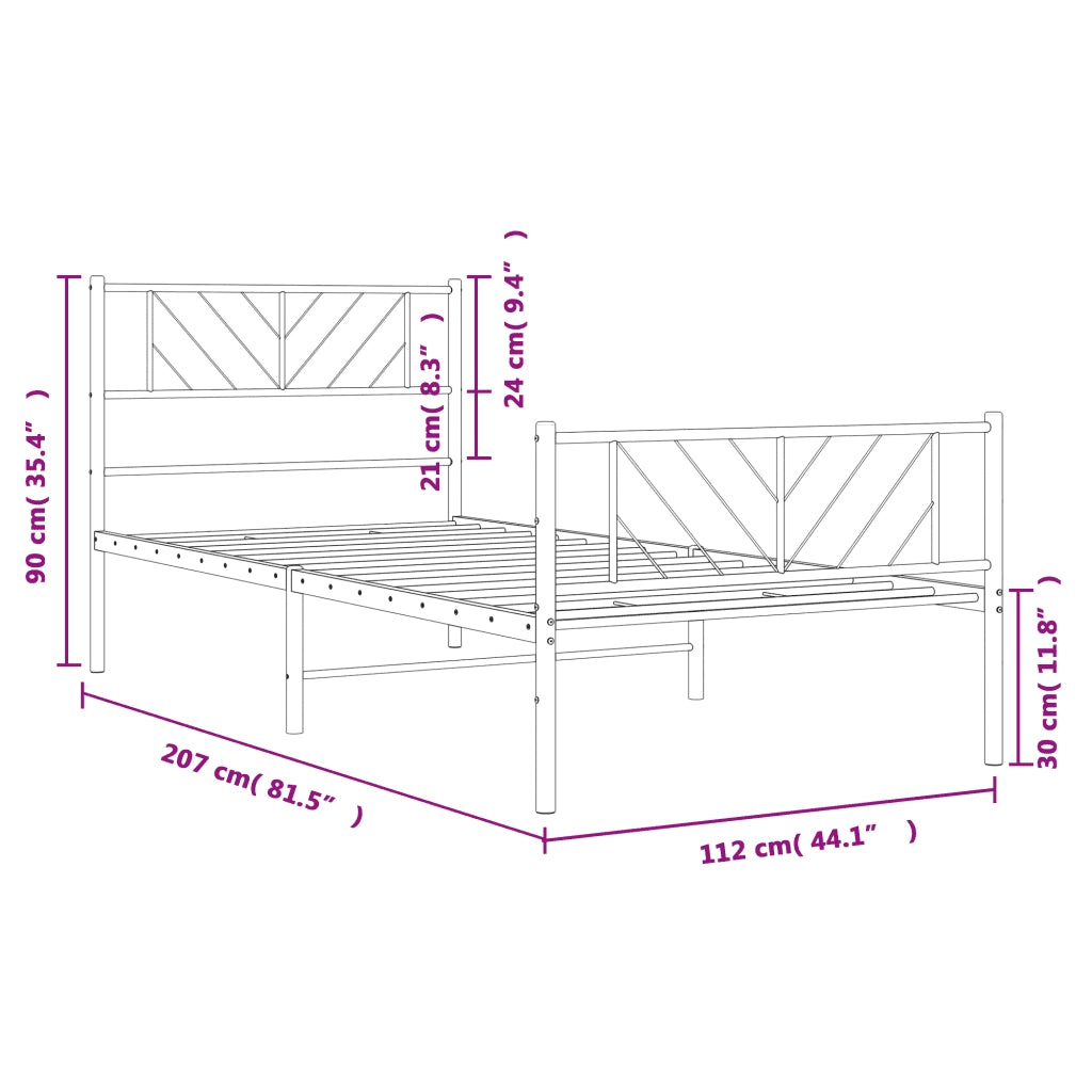 Giroletto con Testiera e Pediera Metallo Bianco 107x203 cm 372242