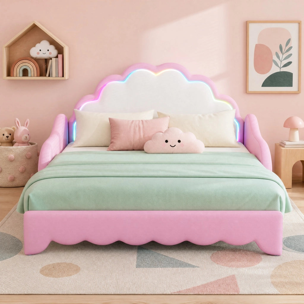 LETTO Divano trasformabile 140x200 cm Rosa in PU con LED