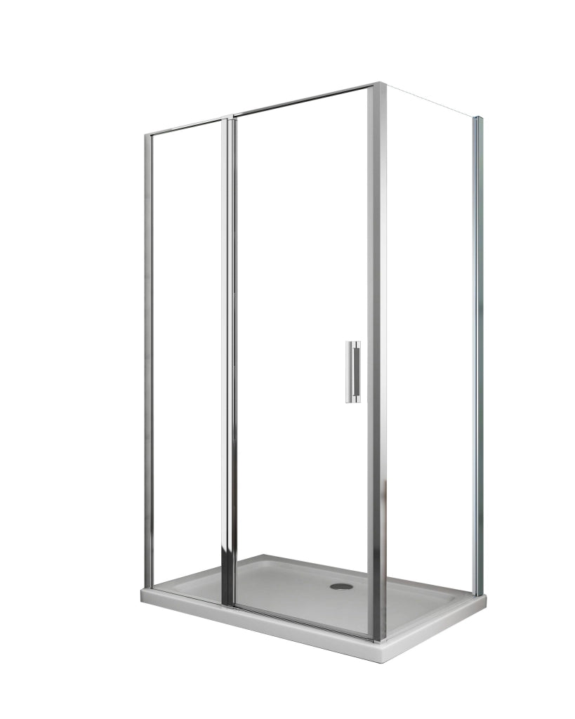 Box doccia angolare parete fissa e porta battente e fisso in linea vetro 6 mm reversibile Misura Fisso 64-67 porta 117-120 (35+65)