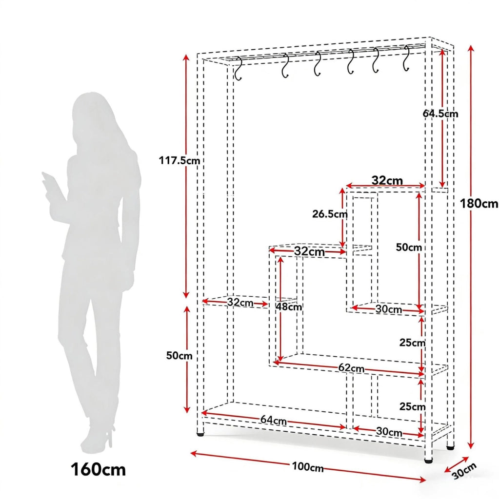 YEAVIO Scaffale per Piante a 5 Livelli con Telaio in Metallo e Ripiani in Truciolato, Porta Piante Interno, Scaffale per Libri e Decorazioni