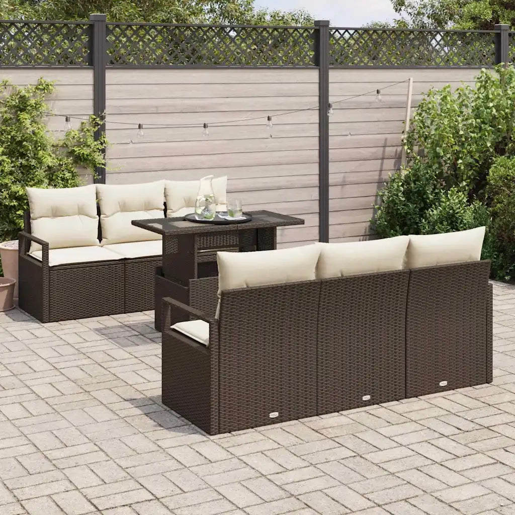 Set Divano da Giardino con cuscino 7 pcs Marrone Poly Rattan