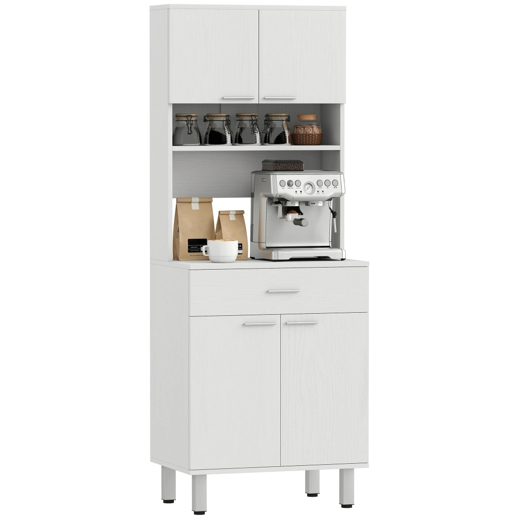 Credenza Alta da Cucina, Madia Classica Bianca in Legno con 2 Armadietti e 1 Mensola, Bianco, 60x40x160cm