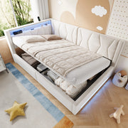 Letto imbottito 140x200 cm con vano contenitore idraulico; LED; USB e Type-C; metallo e velluto beige