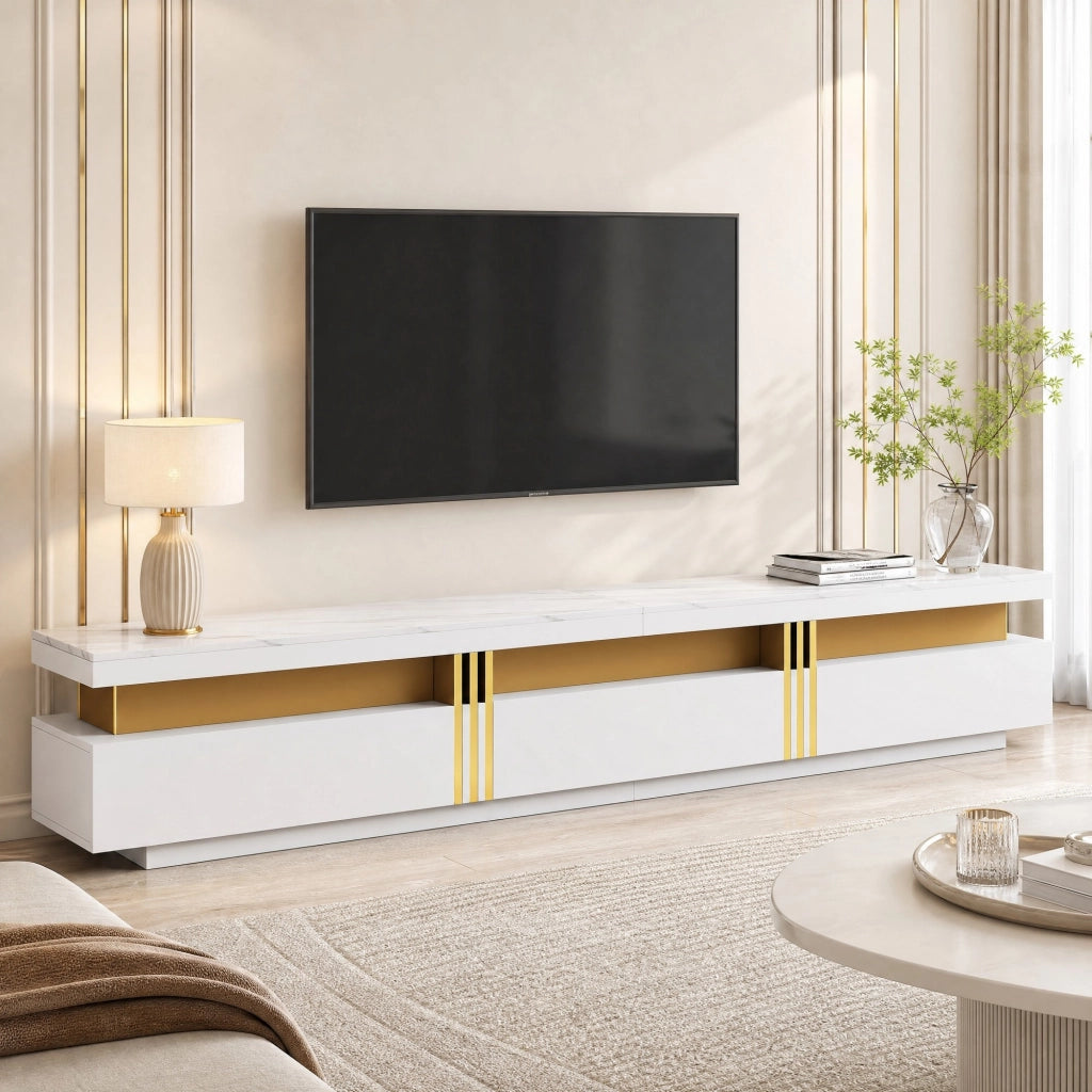 TV MOBILE TV 200 x 40 x 42 cm Bianco in Truciolare con 3 cassetti e foro passacavi