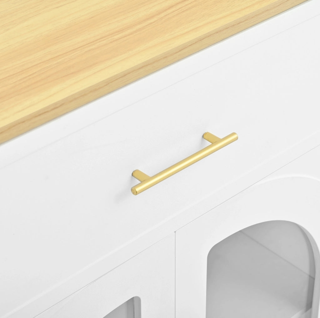 Isola cucina 135x55 cm con LED; 2 cassetti e ante in vetro bianca HOMVRA